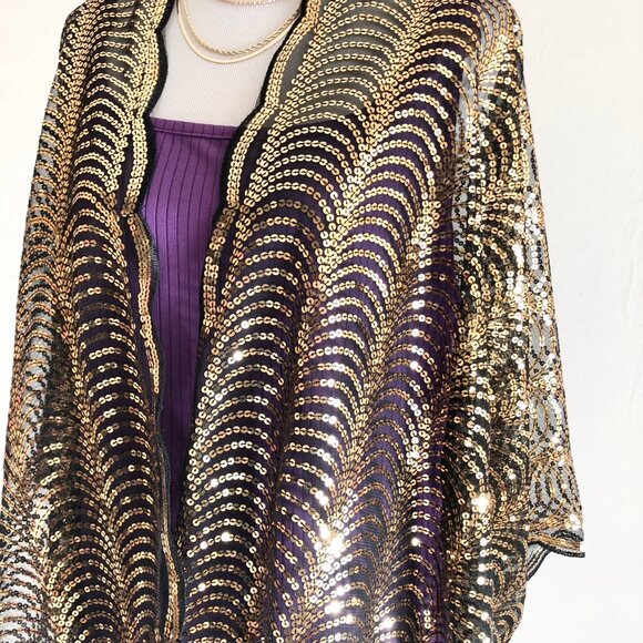 Bijorca Gold Sequin Short Kimono Scallop Wave Pattern Size OS - Picture 8 of 10